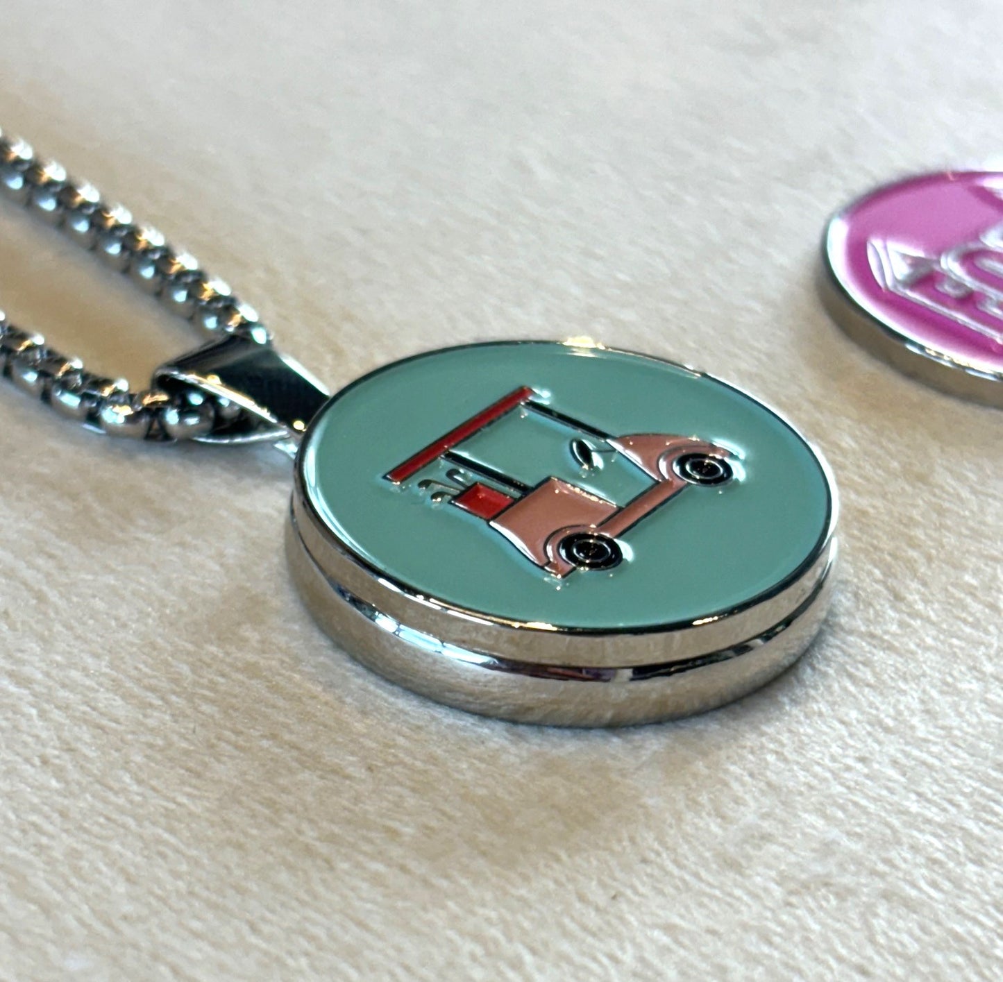 Golf Ball Marker- Teal + Pink Cart