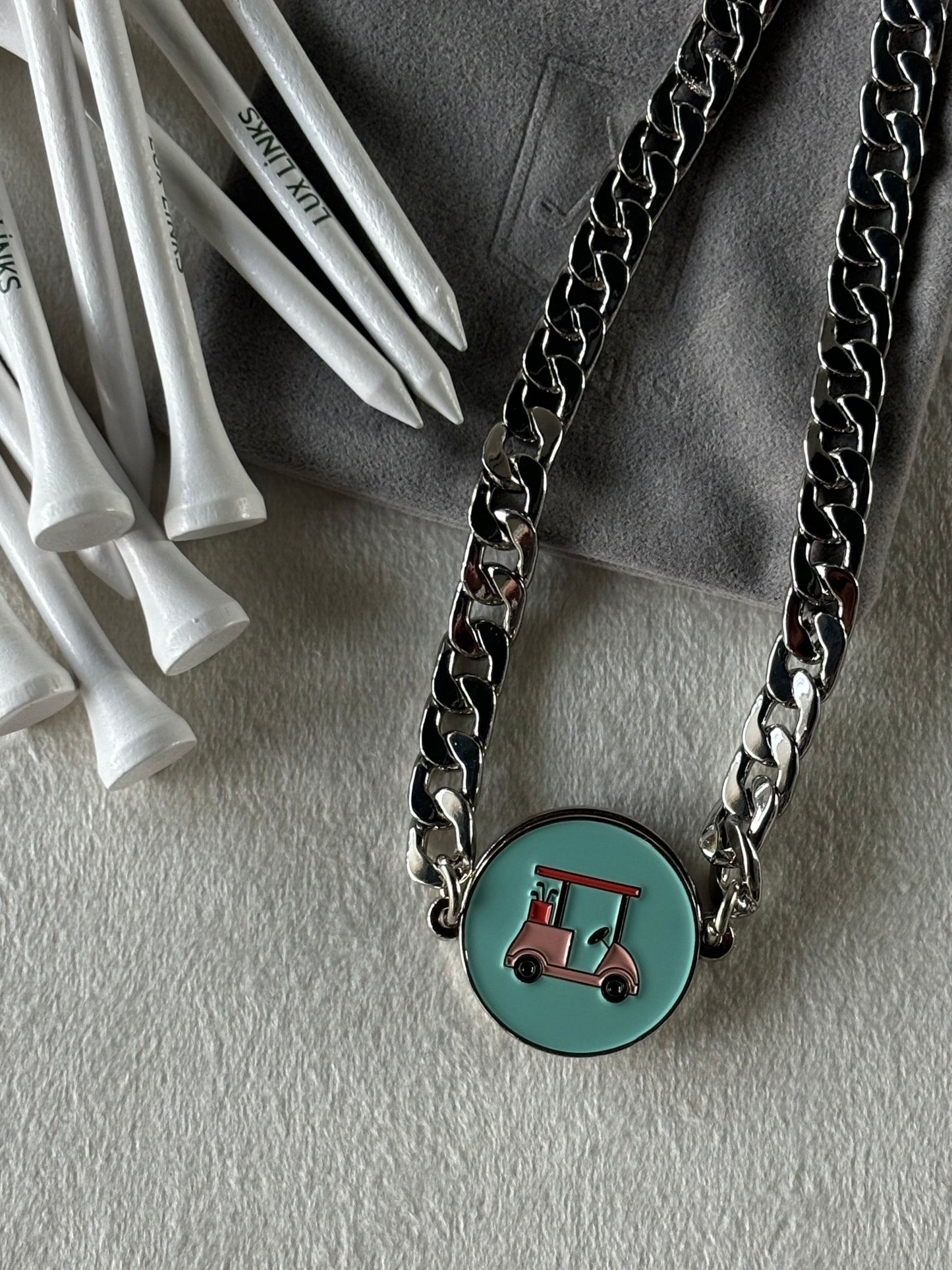 Silver Cuban Ball Marker Golf Necklace
