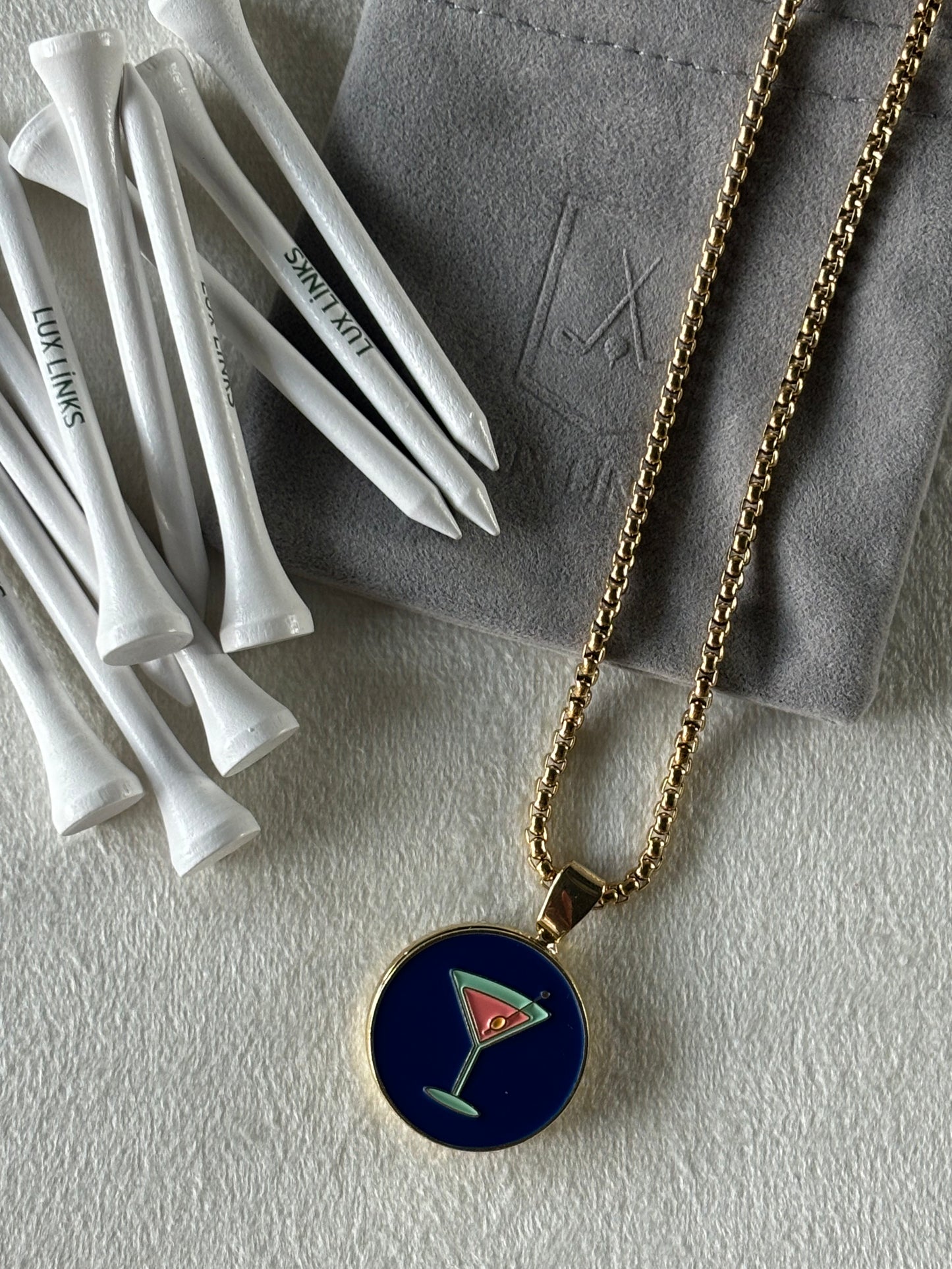 Gold Box Chain Golf Ball-Marker Necklace Set