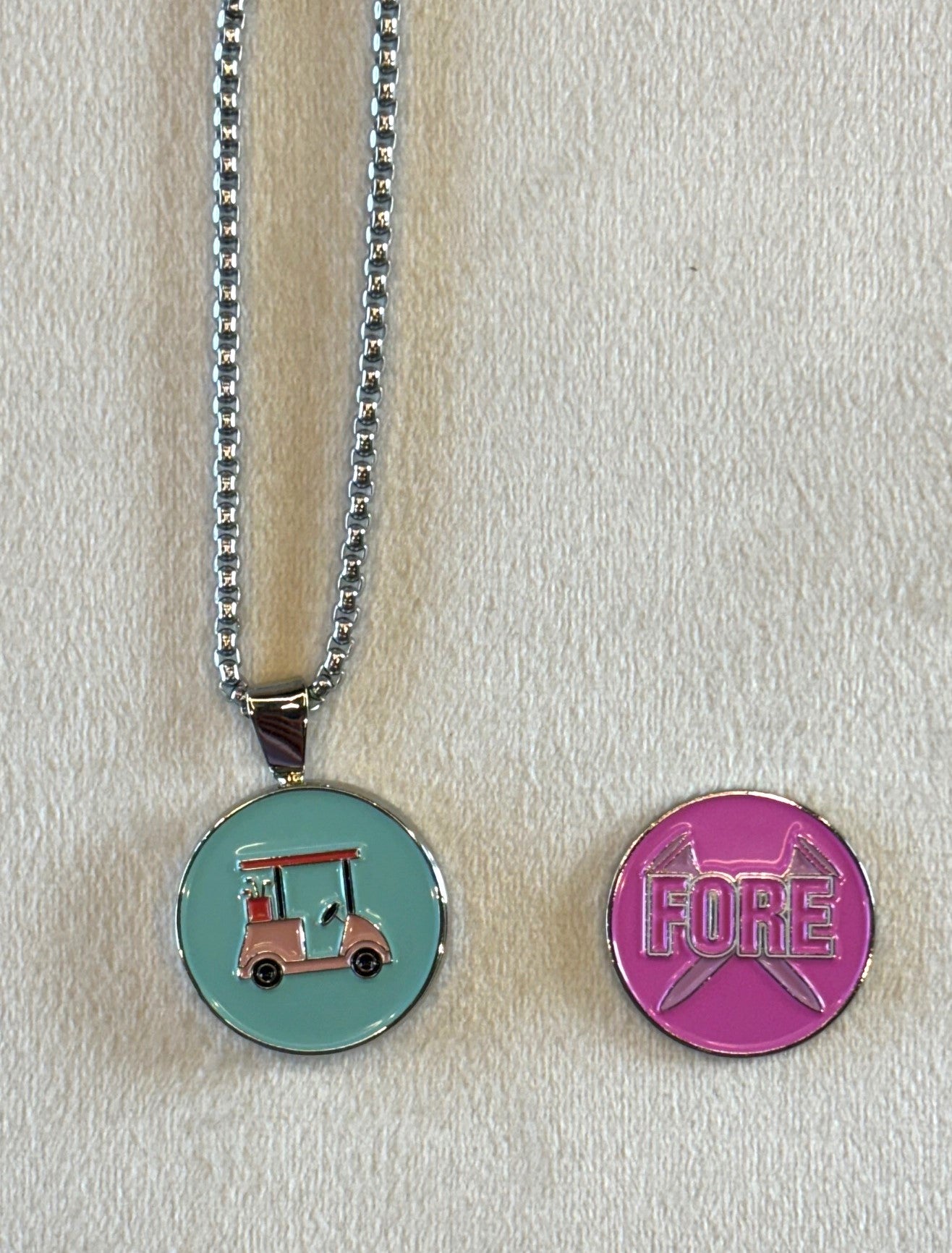 Silver Box Chain Ball marker Golf Necklace