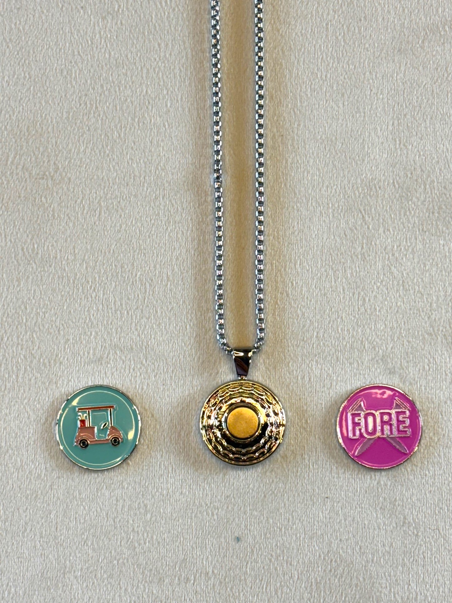 Silver Box Chain Ball marker Golf Necklace