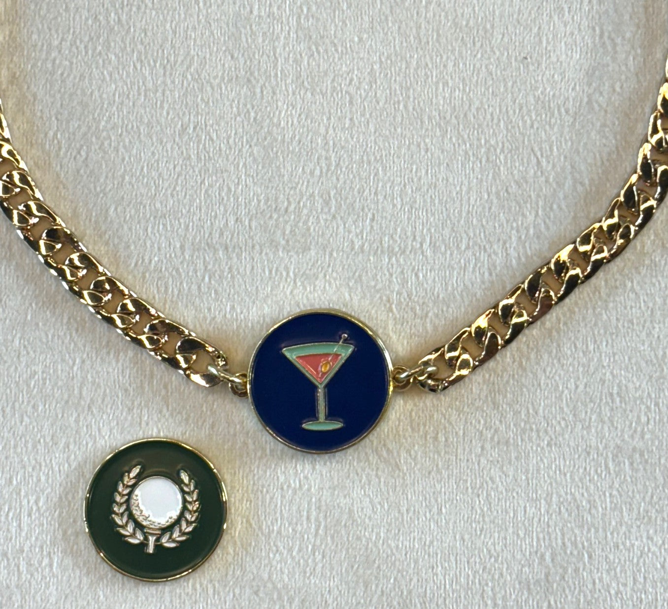Gold Box Chain Golf Ball-Marker Necklace Set
