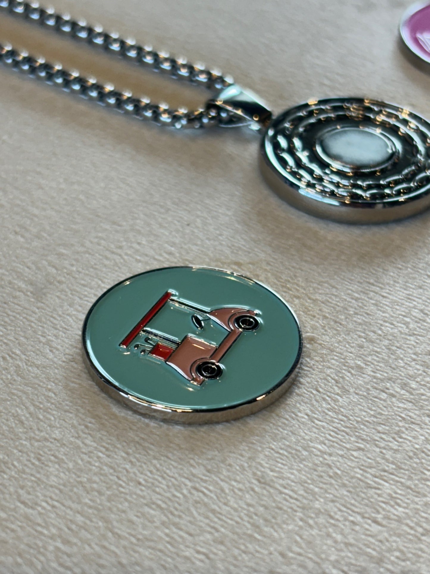 Golf Ball Marker- Teal + Pink Cart