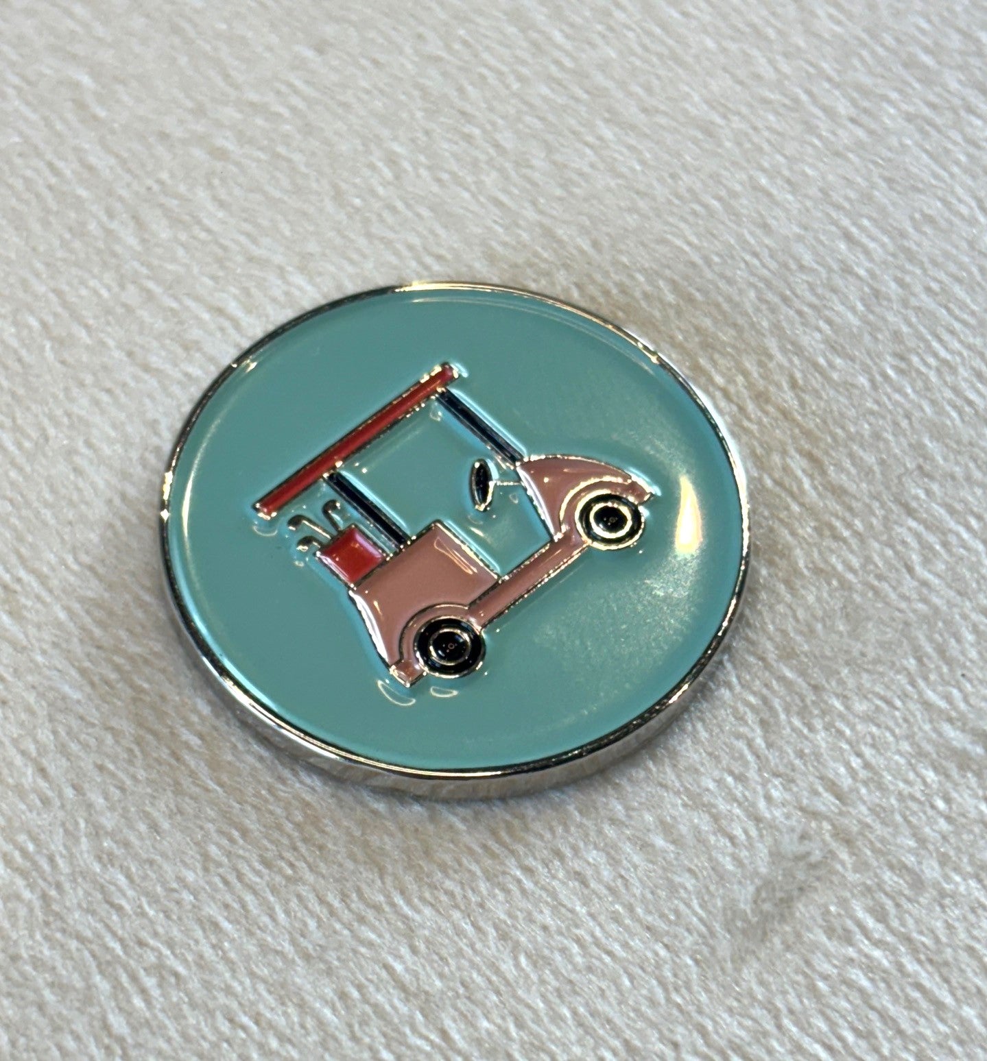 Golf Ball Marker- Teal + Pink Cart