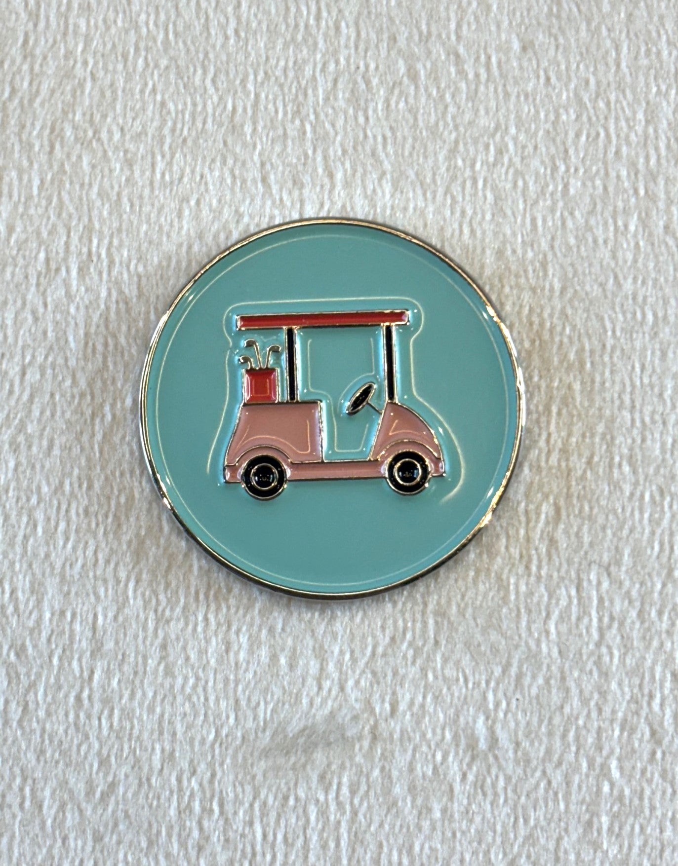 Golf Ball Marker- Teal + Pink Cart