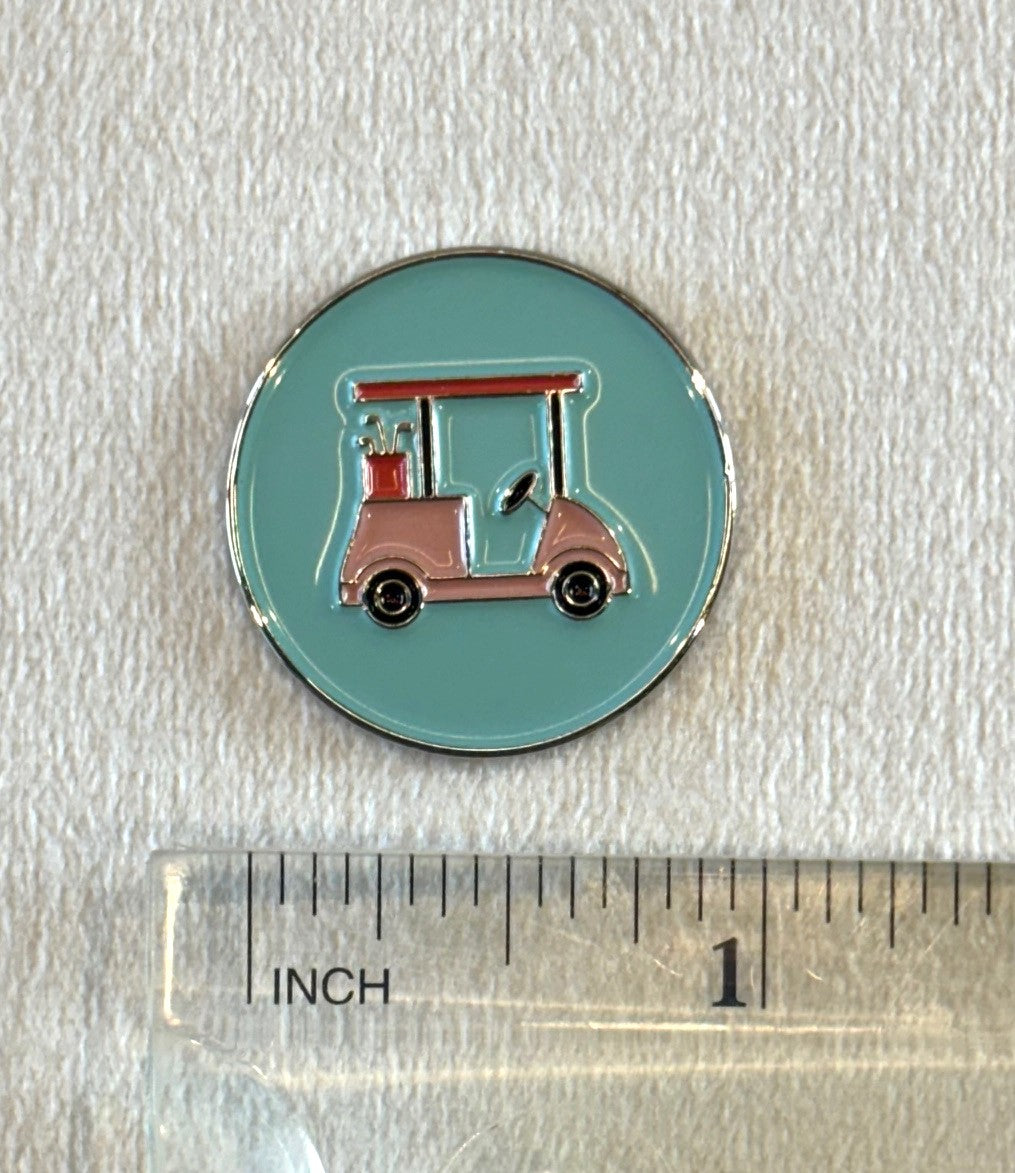 Golf Ball Marker- Teal + Pink Cart