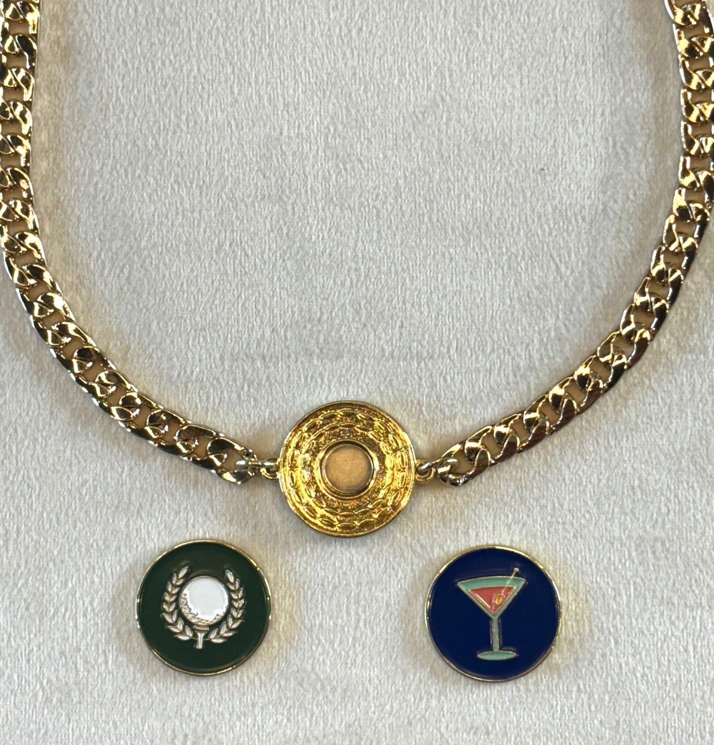 Gold Box Chain Golf Ball-Marker Necklace Set