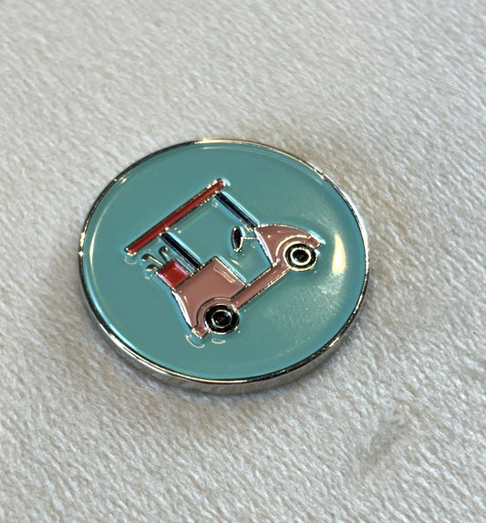 Golf Ball Marker- Teal + Pink Cart